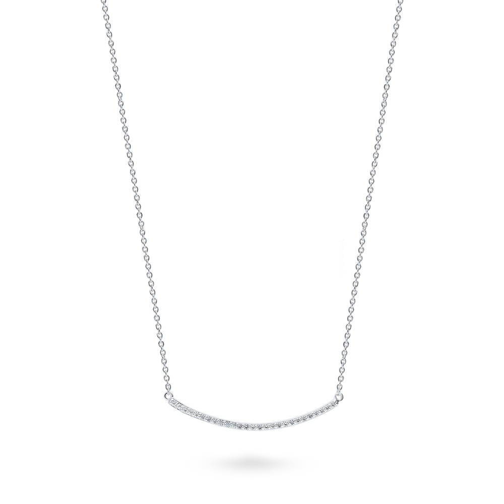 Bar CZ Pendant Necklace in Sterling Silver, Rhodium Plated