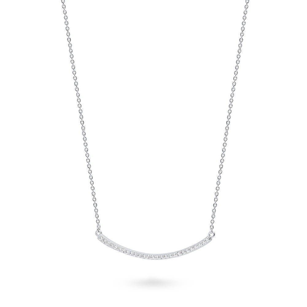 Angle view of Bar CZ Pendant Necklace in Sterling Silver, Rhodium Plated