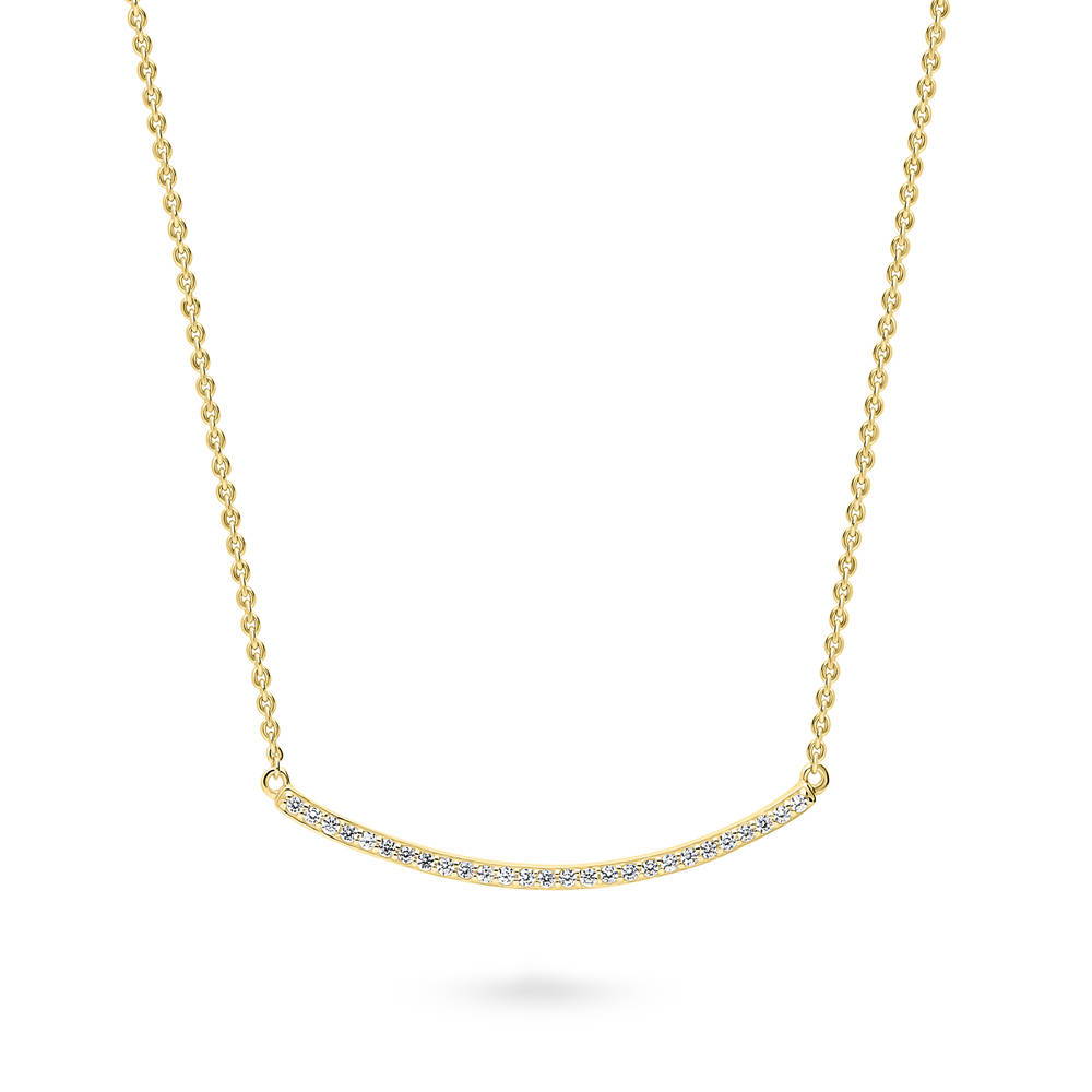 Front view of Bar CZ Pendant Necklace in Sterling Silver, Yellow Gold Flashed
