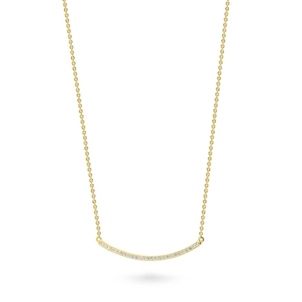 Angle view of Bar CZ Pendant Necklace in Sterling Silver, Yellow Gold Flashed