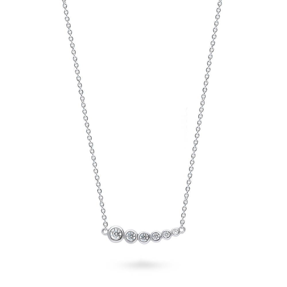 Bubble Graduated CZ Necklace in Sterling Silver, Rhodium Plated