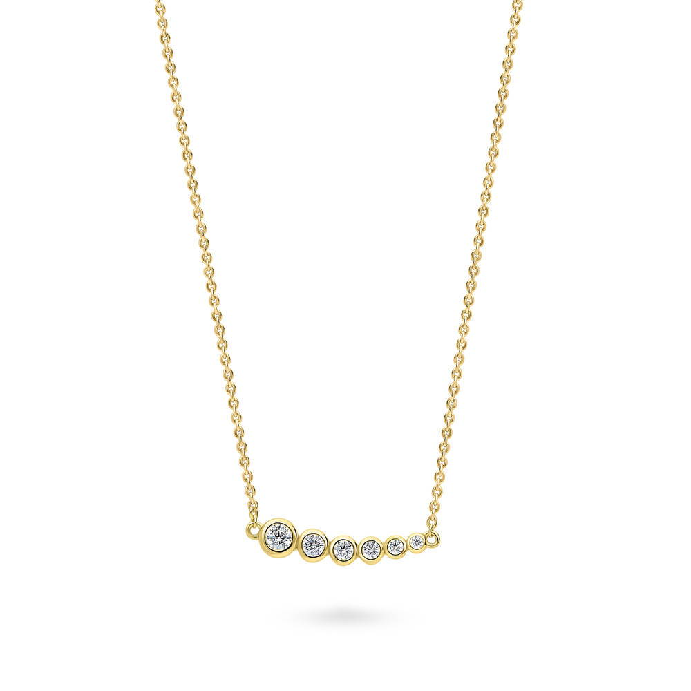 Bubble Graduated CZ Necklace in Sterling Silver, Yellow Gold Flashed