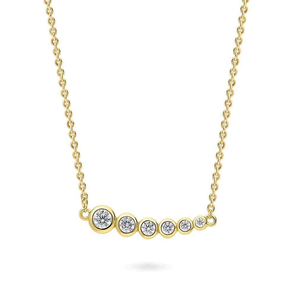 Front view of Bubble Graduated CZ Necklace in Sterling Silver, Yellow Gold Flashed