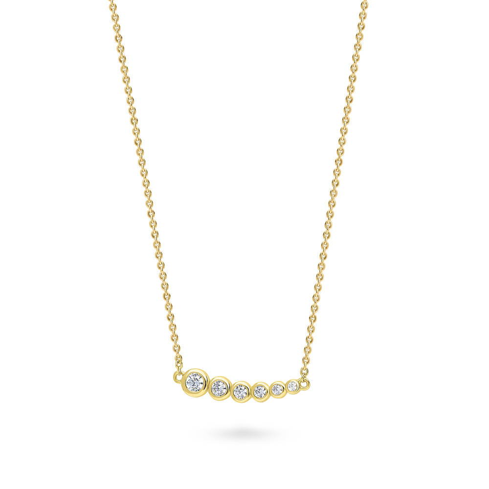 Angle view of Bubble Graduated CZ Necklace in Sterling Silver, Yellow Gold Flashed