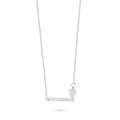 Angle view of Bar Heart CZ Necklace in Sterling Silver, Rhodium Plated