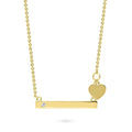 Front view of Bar Heart CZ Necklace in Sterling Silver, Yellow Gold Flashed