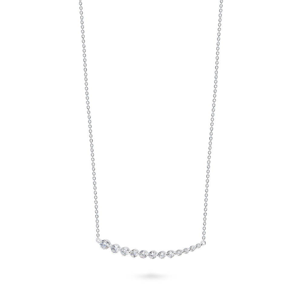 Angle view of Graduated Bar CZ Necklace in Sterling Silver, Rhodium Plated