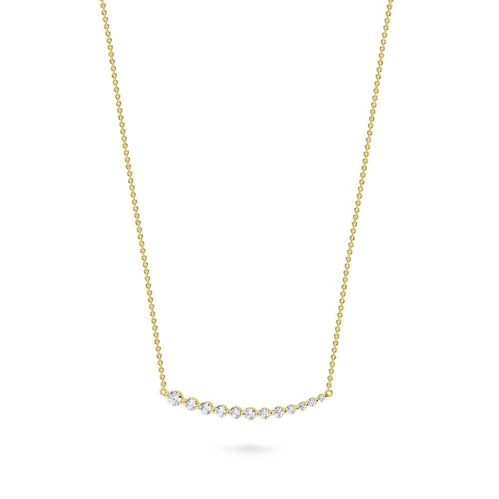 Angle view of Graduated Bar CZ Necklace in Sterling Silver, Yellow Gold Flashed