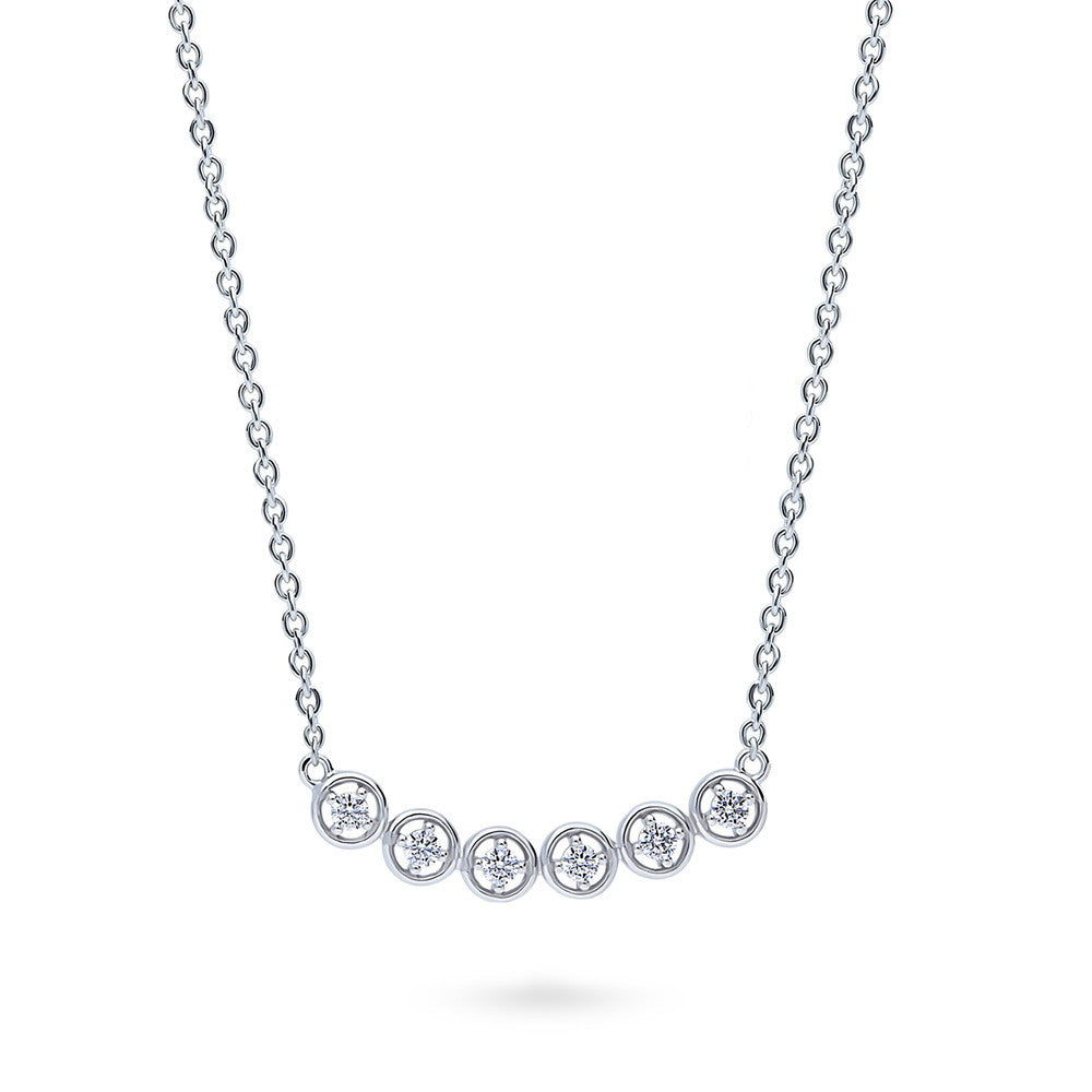 Front view of Bubble CZ Pendant Necklace in Sterling Silver, Rhodium Plated