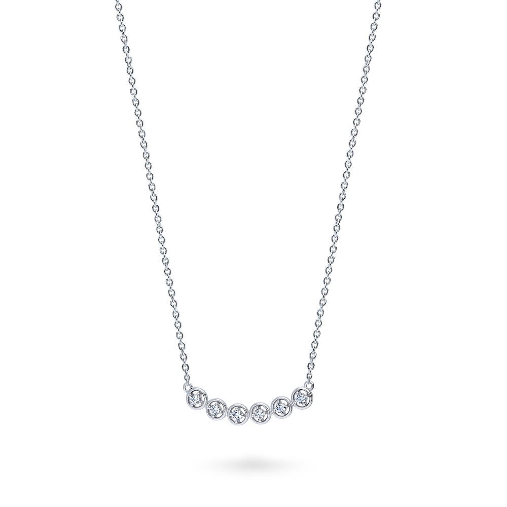 Angle view of Bubble CZ Pendant Necklace in Sterling Silver, Rhodium Plated