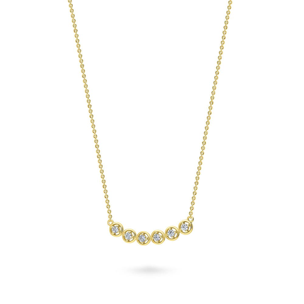 Angle view of Bubble CZ Pendant Necklace in Sterling Silver, Yellow Gold Flashed