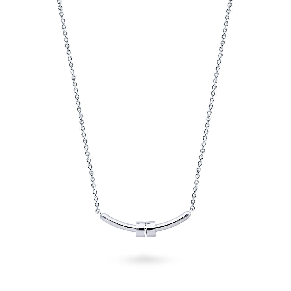 Bar Necklace in Sterling Silver, Rhodium Plated