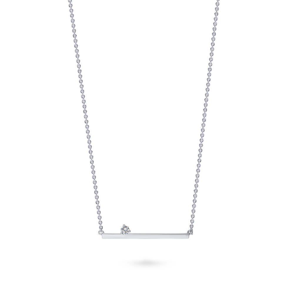 Bar CZ Pendant Necklace in Sterling Silver, Rhodium Plated