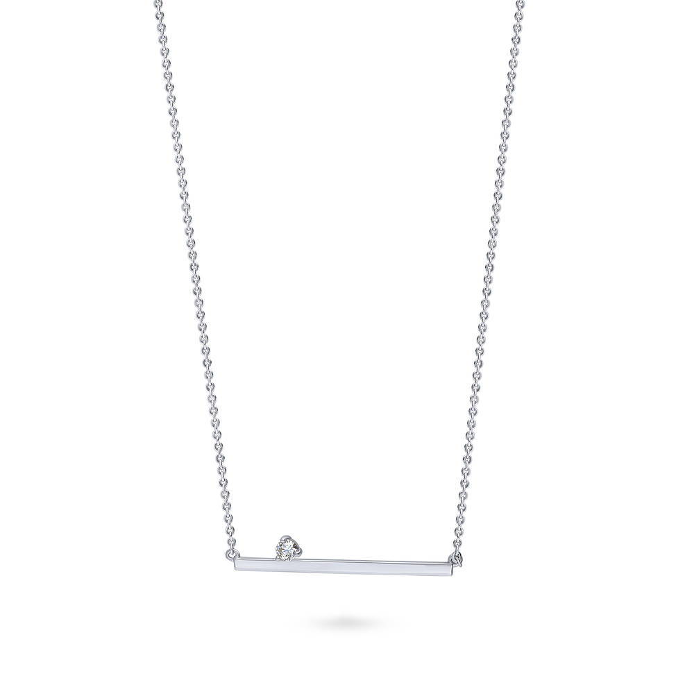 Angle view of Bar CZ Pendant Necklace in Sterling Silver, Rhodium Plated