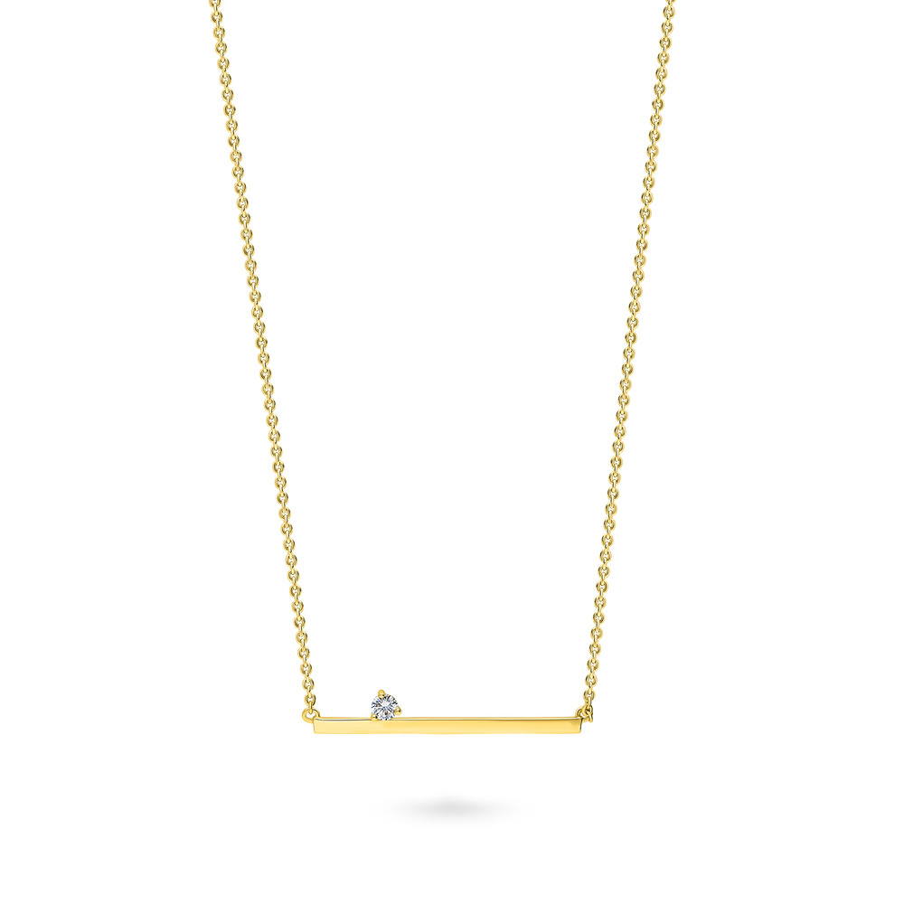 Bar CZ Pendant Necklace in Sterling Silver, Yellow Gold Flashed