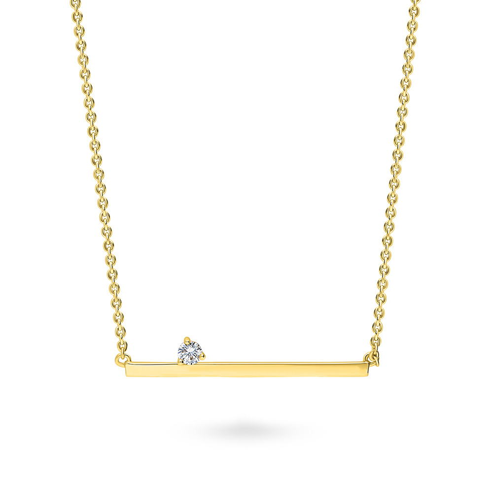 Front view of Bar CZ Pendant Necklace in Sterling Silver, Yellow Gold Flashed