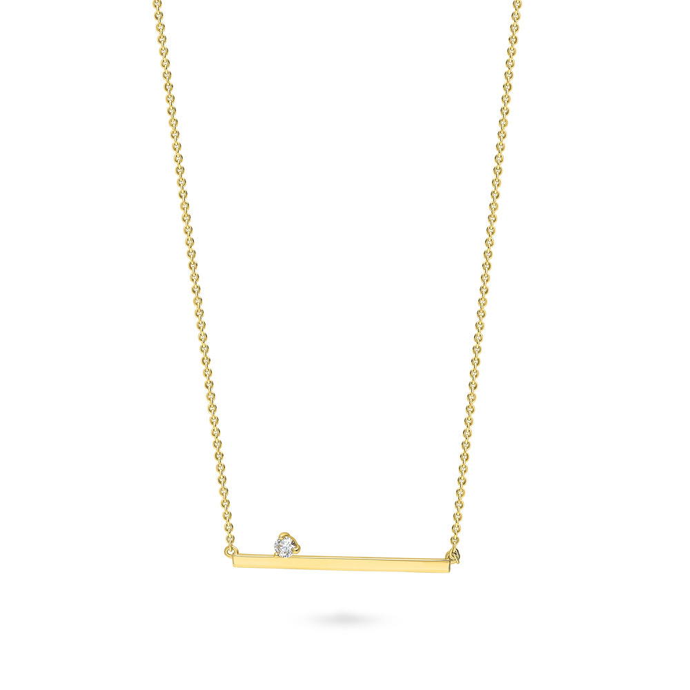 Angle view of Bar CZ Pendant Necklace in Sterling Silver, Yellow Gold Flashed