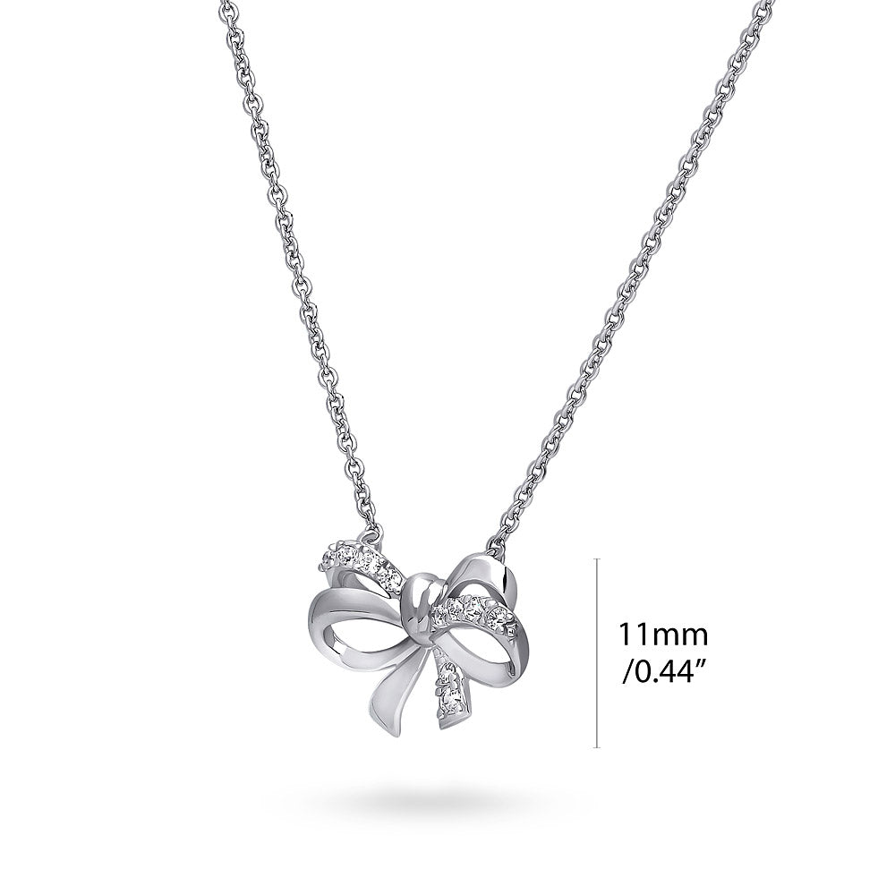 Front view of Bow Tie Ribbon CZ Set in Sterling Silver, Style 2