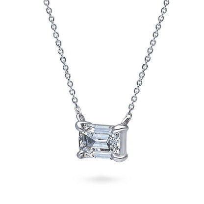 Solitaire Graduated East-West CZ Necklace Set in Sterling Silver
