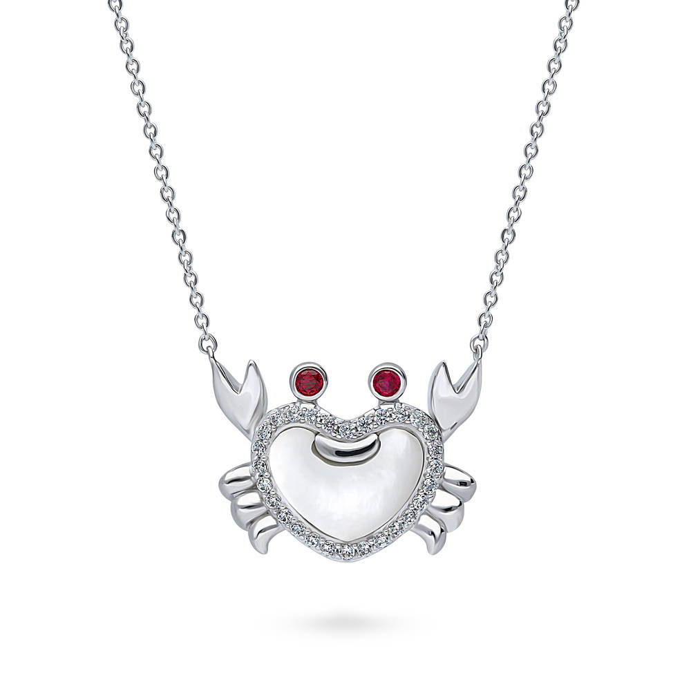 Crab Mother Of Pearl Necklace in Sterling Silver, Rhodium Plated