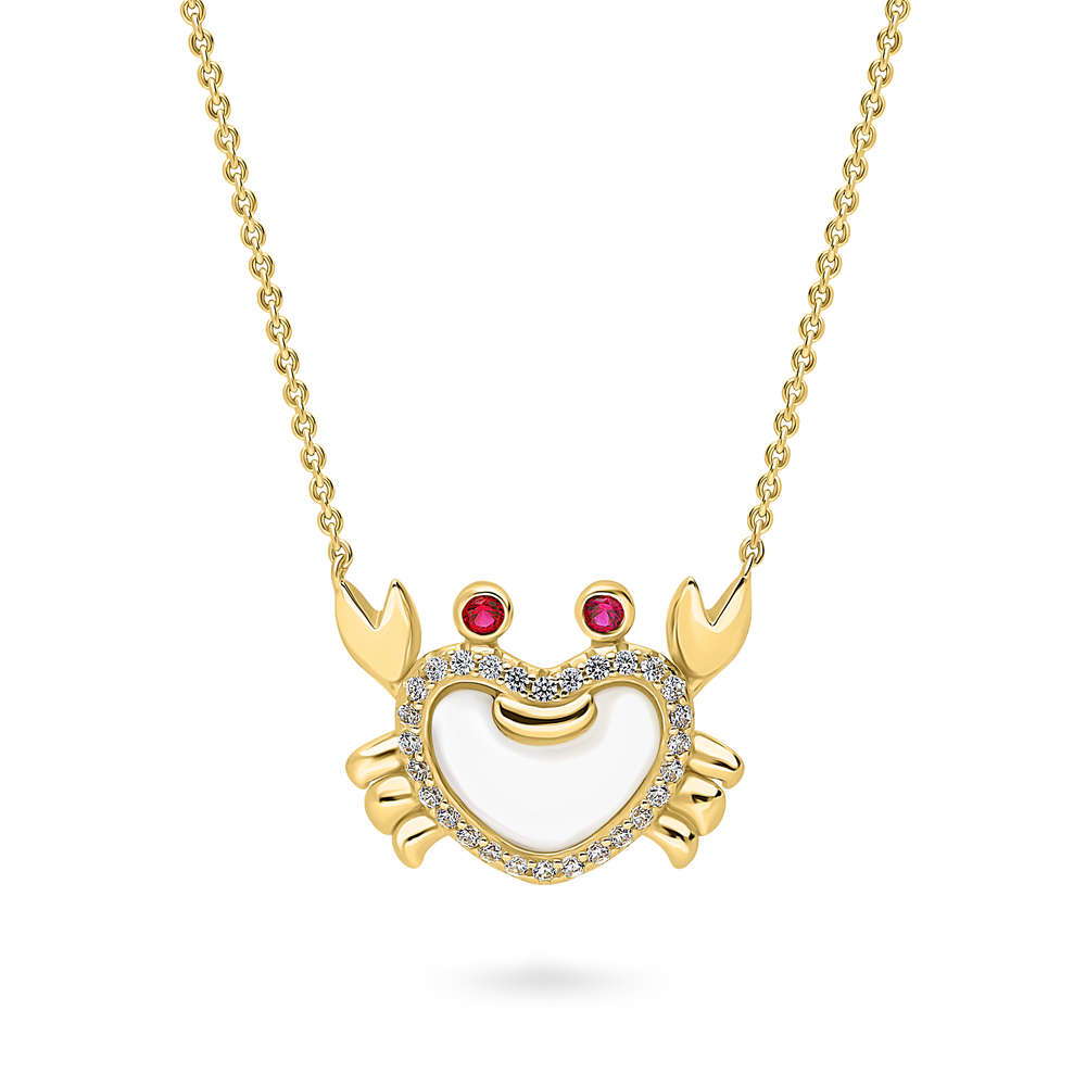 Crab Mother Of Pearl Necklace in Sterling Silver, Yellow Gold Flashed