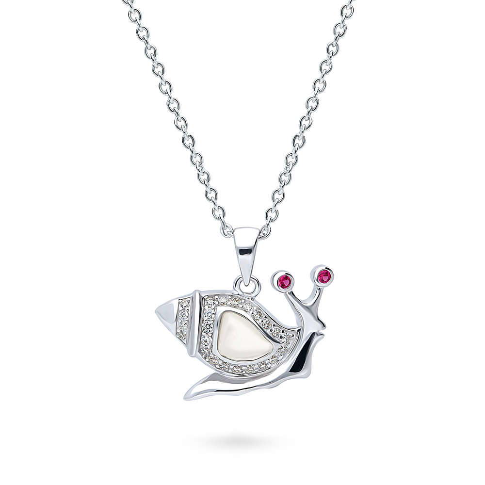 Snail Mother Of Pearl Necklace in Sterling Silver, Rhodium Plated