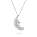 Front view of Feather CZ Necklace and Earrings in Sterling Silver, Rhodium Plated