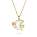 Front view of Fish Mother Of Pearl Necklace in Sterling Silver, Yellow Gold Flashed