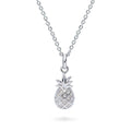 Pineapple CZ Necklace in Sterling Silver, Rhodium Plated