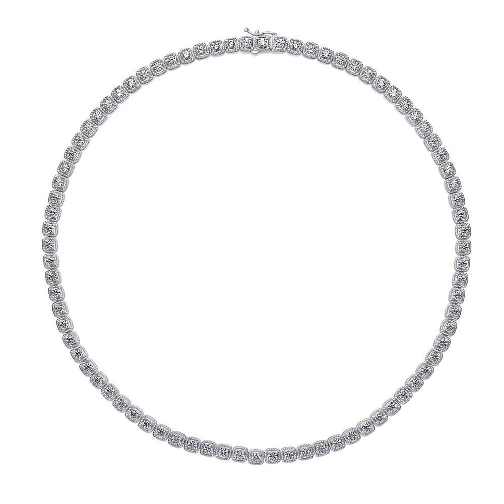 Cable CZ Tennis Necklace in Sterling Silver 17 inch, Rhodium Plated