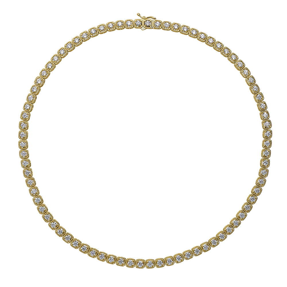 Cable CZ Tennis Necklace in Sterling Silver 17 inch, Yellow Gold Flashed