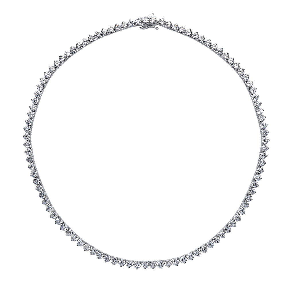 CZ Tennis Necklace in Sterling Silver 17 inch, Rhodium Plated