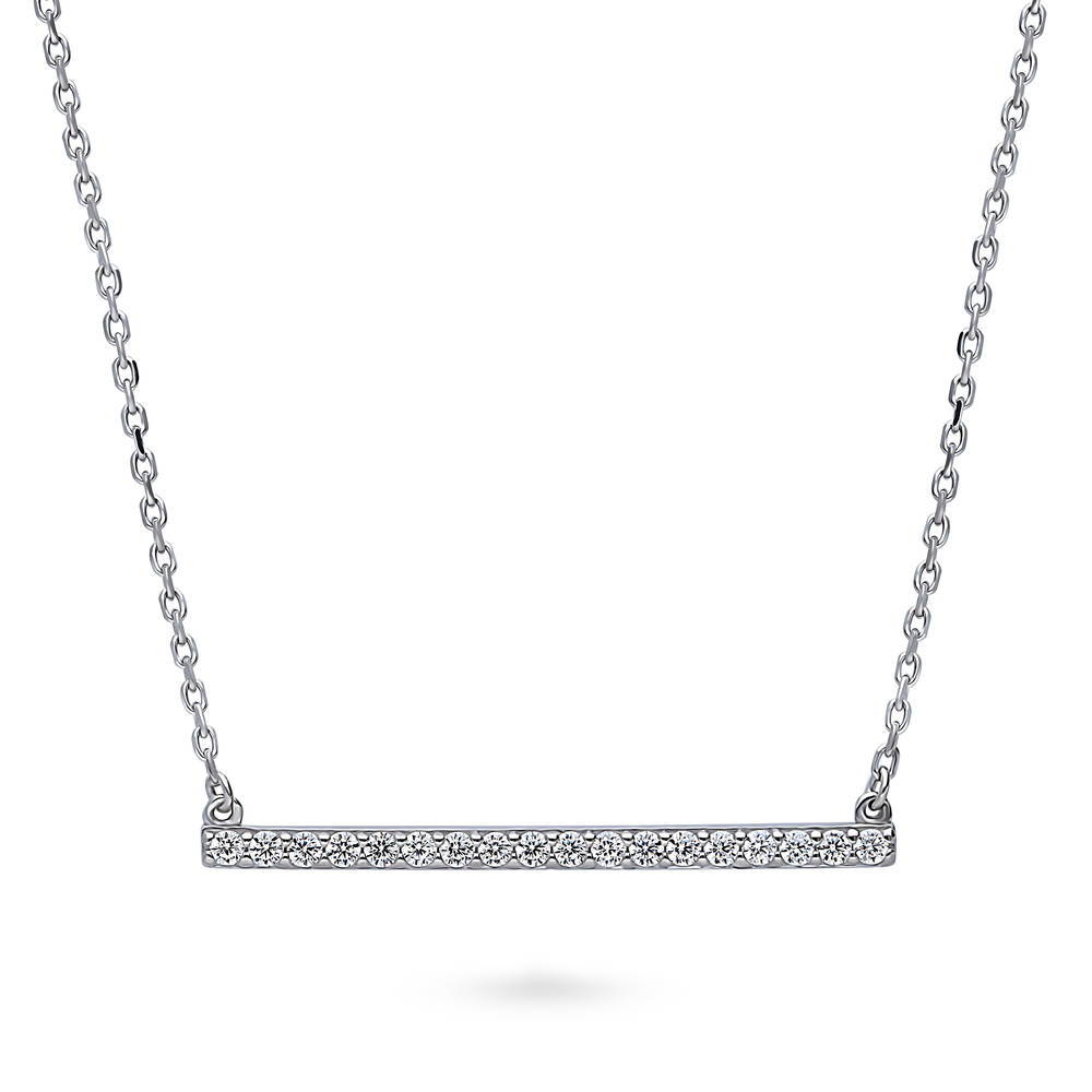 Bar CZ Pendant Necklace in Sterling Silver