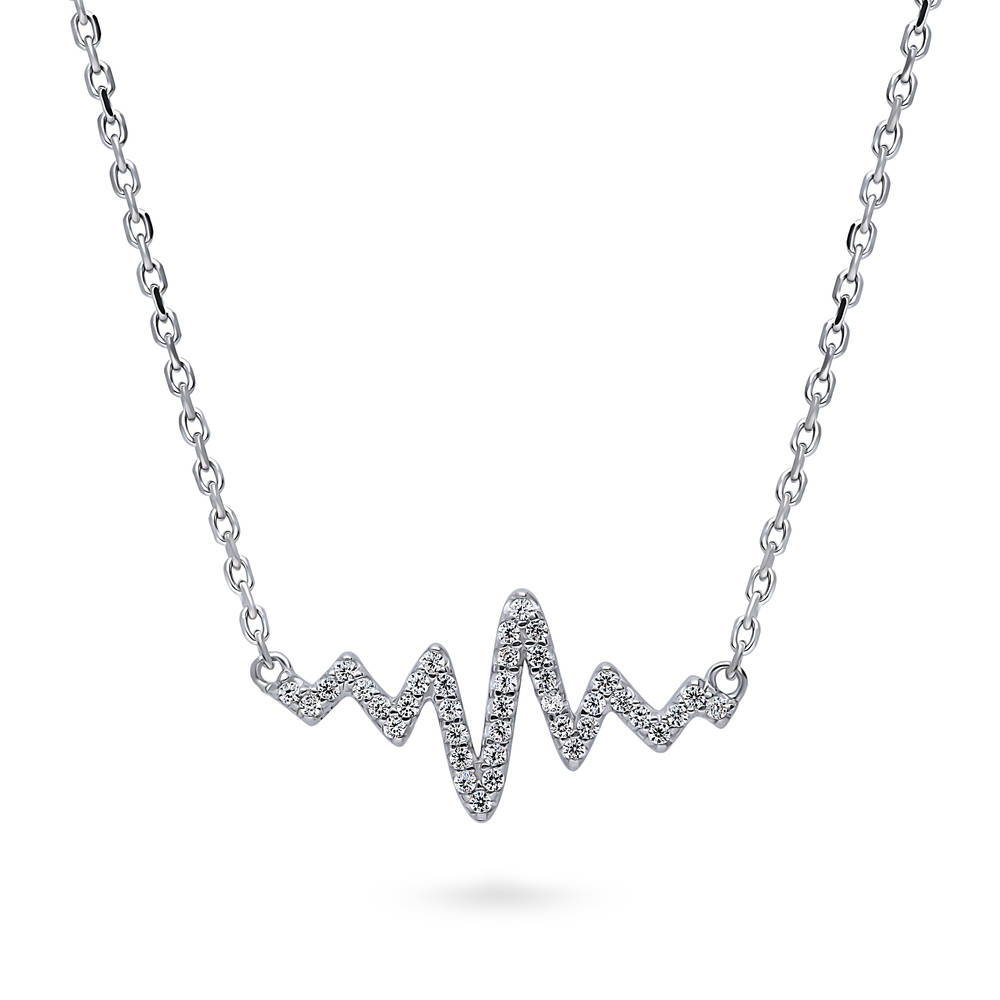 Heartbeat CZ Necklace in Sterling Silver, Rhodium Plated