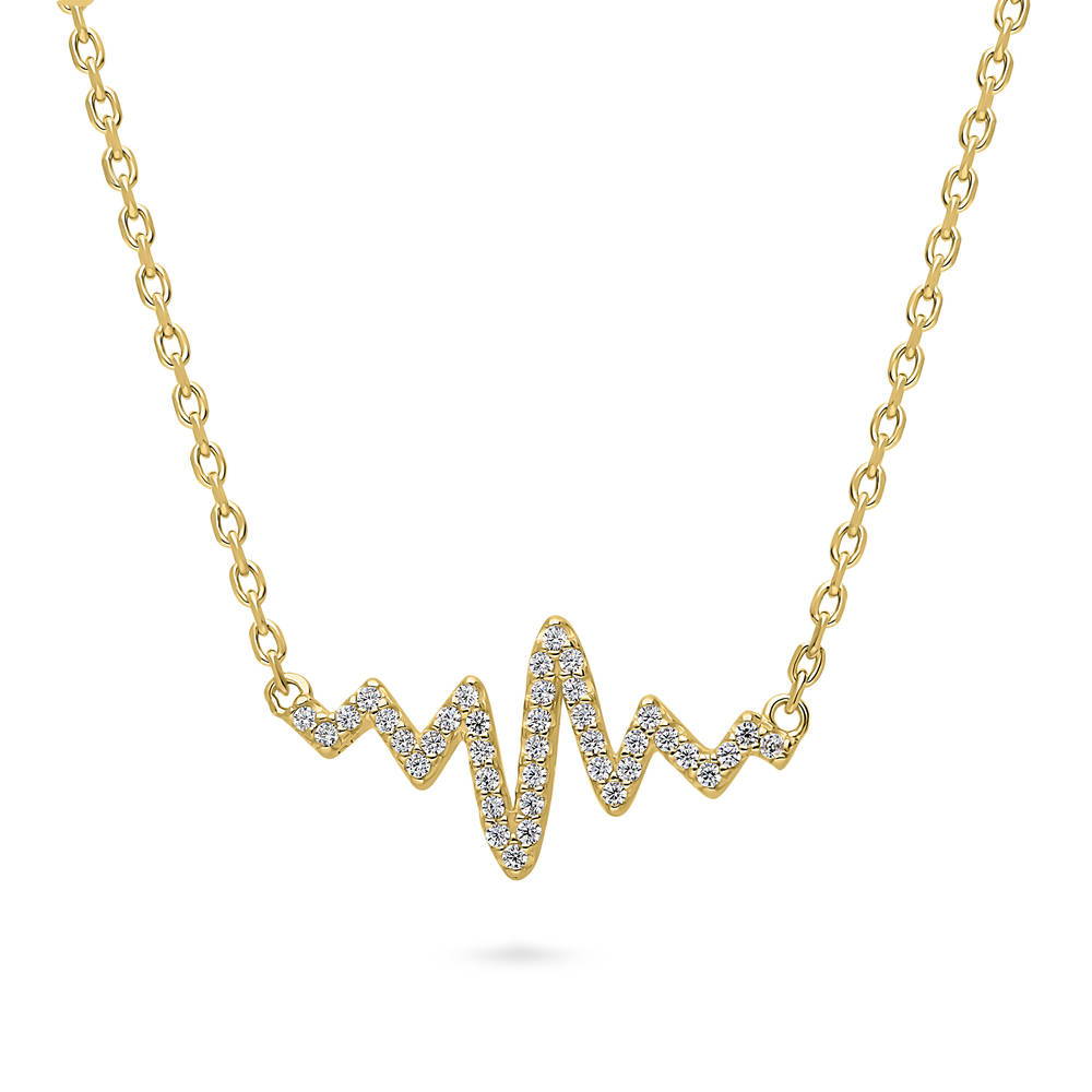 Front view of Heartbeat CZ Necklace in Sterling Silver, Yellow Gold Flashed