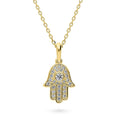 Hamsa Hand CZ Necklace in Sterling Silver, Yellow Gold Flashed