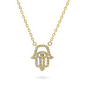 Hamsa Hand Evil Eye CZ Necklace in Sterling Silver, Yellow Gold Flashed