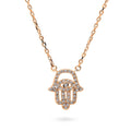 Hamsa Hand Evil Eye CZ Necklace in Sterling Silver, Rose Gold Flashed