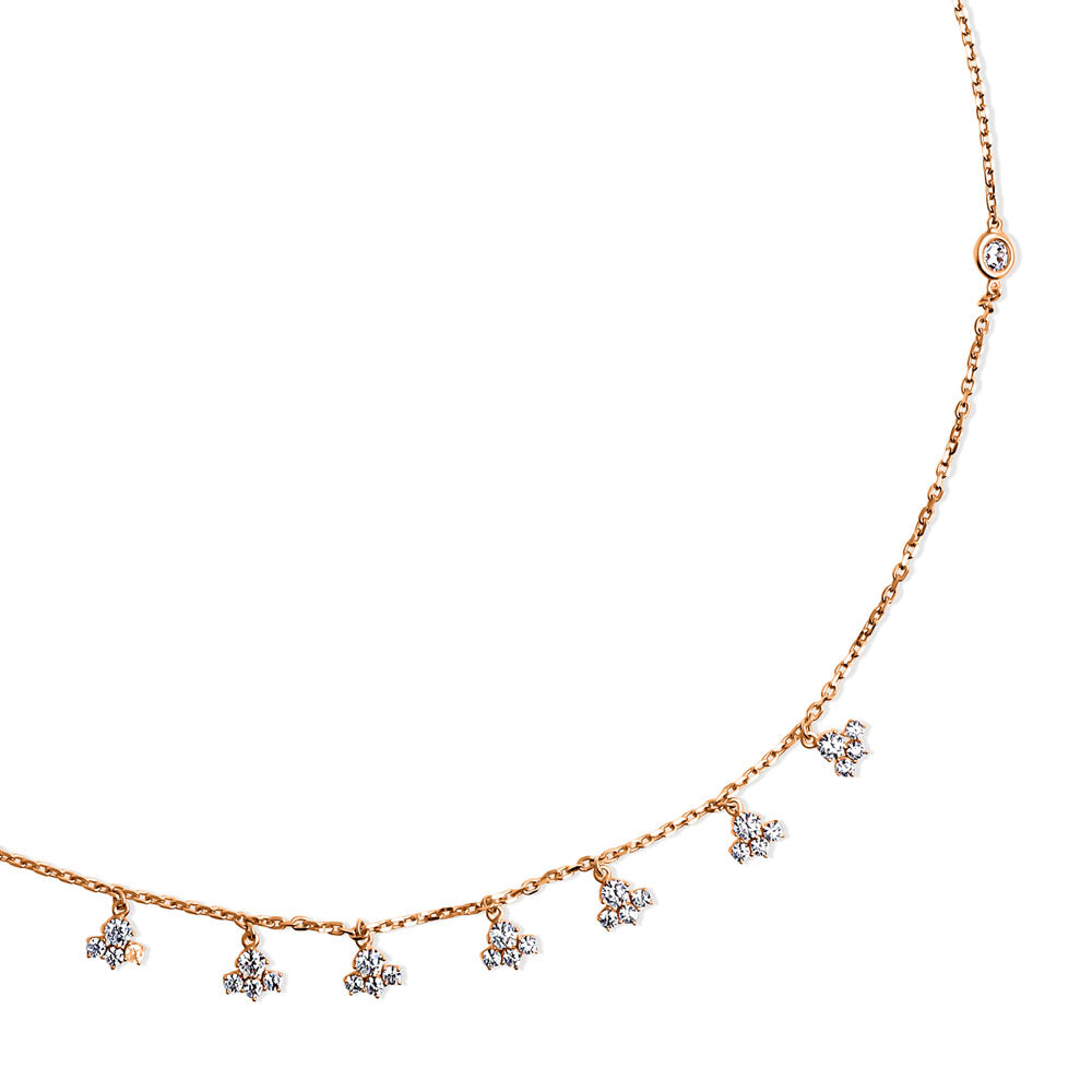 Front view of Cluster CZ Station Necklace in Sterling Silver, Rose Gold Flashed