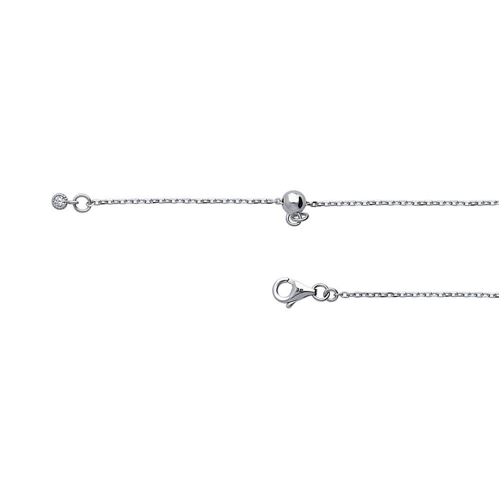 Front view of Flower CZ Station Necklace in Sterling Silver, Rhodium Plated