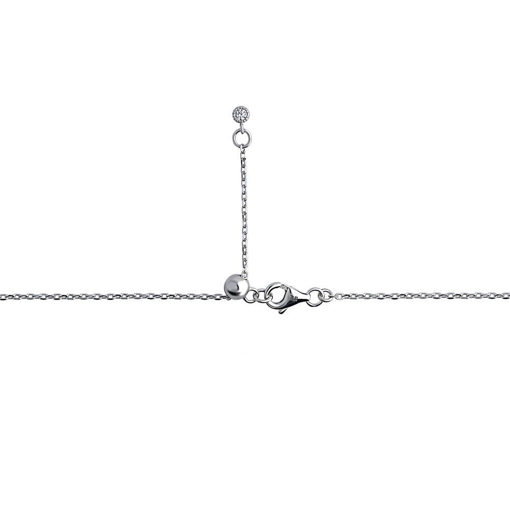 Angle view of Flower CZ Station Necklace in Sterling Silver, Rhodium Plated