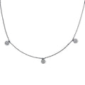 Side view of Flower CZ Station Necklace in Sterling Silver, Rhodium Plated