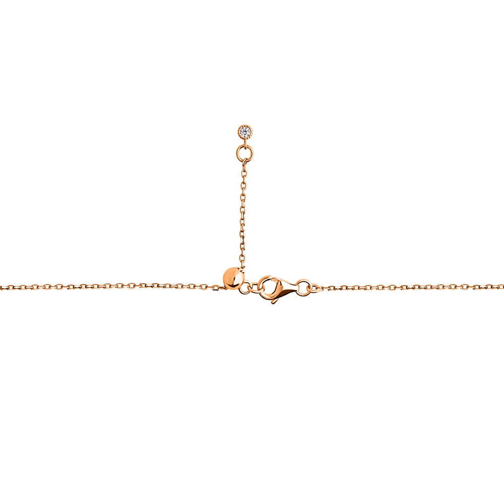 Angle view of Flower CZ Station Necklace in Sterling Silver, Rose Gold Flashed