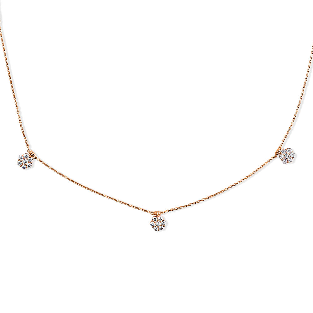 Side view of Flower CZ Station Necklace in Sterling Silver, Rose Gold Flashed