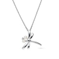 Dragonfly Button Cultured Pearl Necklace in Sterling Silver, Rhodium Plated