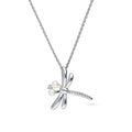 Front view of Dragonfly Button Cultured Pearl Necklace in Sterling Silver, Rhodium Plated