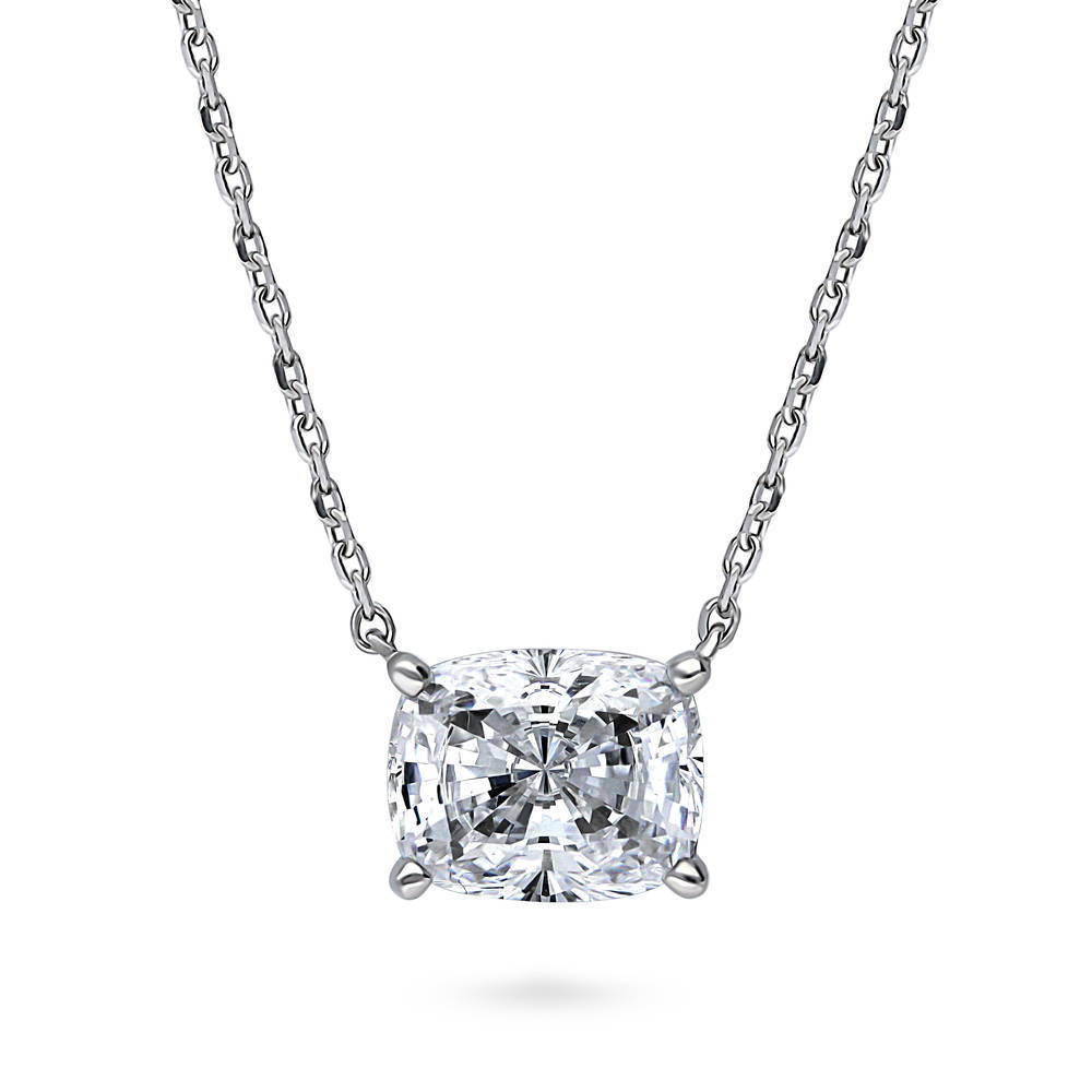 Solitaire East-West 3.5ct Radiant CZ Necklace in Sterling Silver, Rhodium Plated