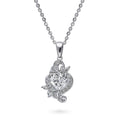 Front view of Heart Flower CZ Necklace in Sterling Silver, Clear Color