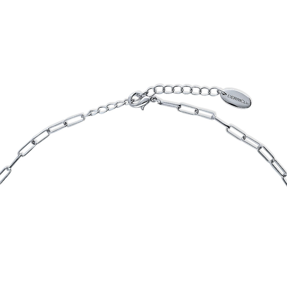 Front view of Paperclip Link Chain Necklace 3mm, Rhodium Plated