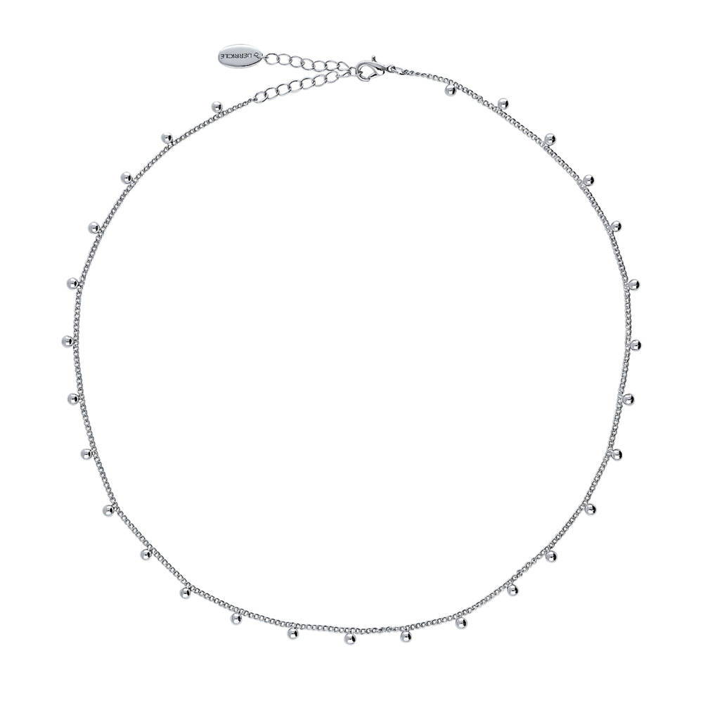 Bead Station Necklace, Rhodium Plated